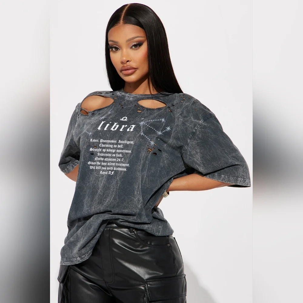 Libra distressed tee charcoal - Picture 1 of 4
